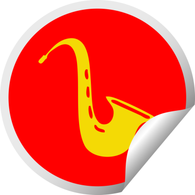 Bir insan tarafından çizilmiş, dairesel soyulmuş saksafon karikatürü.