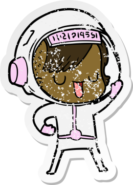 Bir insan tarafından çizilmiş karikatür astronot kadının sıkıntılı çıkartması.