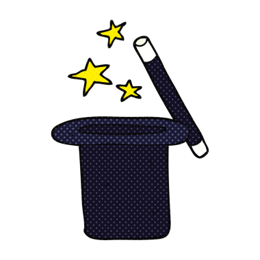 Bir insan tarafından çizilmiş serbest çizim çizgi film sihirbazının silindir şapkası