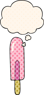 Bir insan tarafından çizilmiş çizgi roman tarzındaki düşünce baloncuklu buz lolipopu.