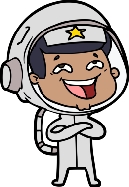 Bir insan tarafından çizilmiş gülen astronot çizgi filmi.