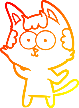 Bir insan tarafından çizilmiş mutlu çizgi film kedisinin sıcak çizgi çizgisi.