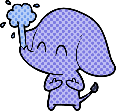 Bir insan tarafından çizilmiş su püskürten sevimli bir fil.