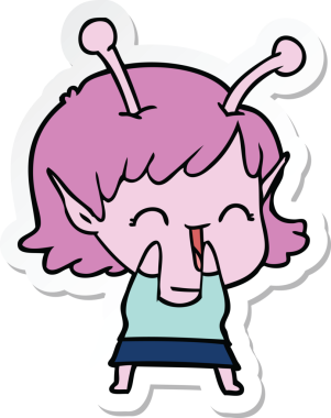 Bir insan tarafından çizilmiş uzaylı bir kızın çıkartması.