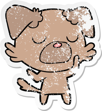 Bir insan tarafından çizilmiş bir karikatür köpeğinin sıkıntılı çıkartması.