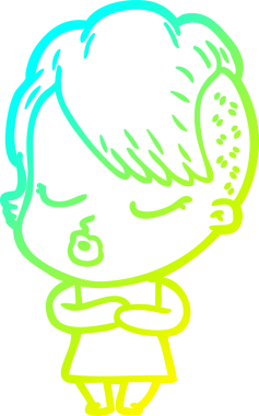 Bir insan tarafından çizilmiş soğuk gradyan çizgi film karakteri güzel hippi kız.