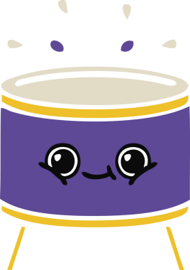 Bir insan tarafından çizilen davulun düz renk retro karikatürü