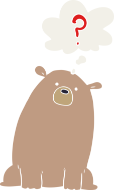 Düşünce baloncuğu olan bir çizgi film meraklısı ayı insan tarafından çizilmiş.