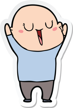 Bir insan tarafından çizilmiş mutlu, kel bir adamın çıkartması.