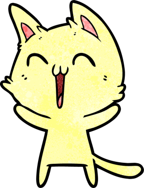 Bir insan tarafından çizilmiş mutlu çizgi film kedisi.