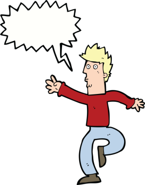 Bir insan tarafından çizilmiş konuşma balonu olan acil adam çizgi filmi.