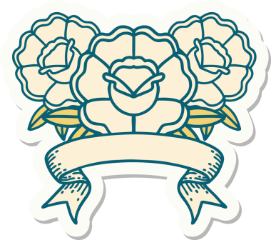 Bir insan tarafından çizilmiş bir buket çiçeğin pankartıyla dövme stili.