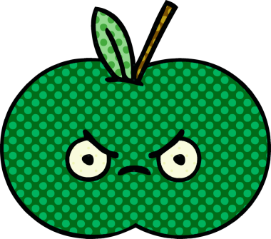 Bir insan tarafından çizilmiş sulu bir elmanın karikatürü.