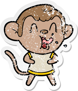 Bir insan tarafından çizilmiş çılgın bir çizgi maymunun sıkıntılı çıkartması.