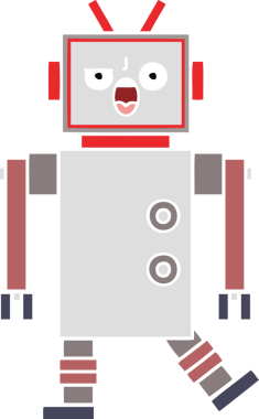Bir insan tarafından çizilmiş düz renkli bir robot karikatürü
