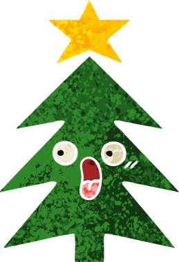 Bir insan tarafından çizilmiş bir noel ağacının retro çizim tarzı karikatürü.