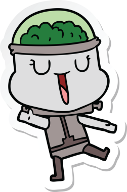 Bir insan tarafından çizilmiş mutlu çizgi film robotunun çıkartması.