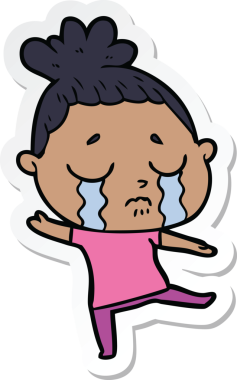 Bir insan tarafından çizilmiş ağlayan bir karikatür çıkartması.