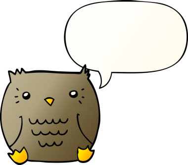 bir insan tarafından çizilmiş yumuşak eğimli konuşma baloncuğu olan çizgi film baykuşu