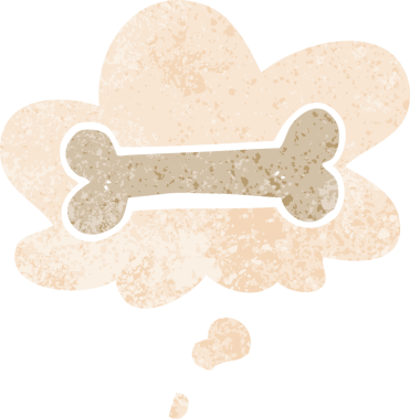 Düşünce baloncuğu ile çizgi film kemiği grunge sıkıntılı retro stil bir insan tarafından çizilmiş