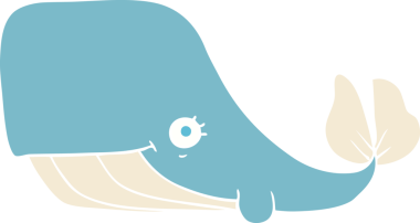 Bir insan tarafından çizilmiş mutlu balinanın düz renk çizimi