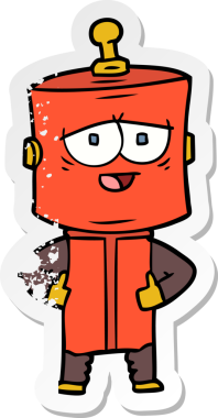 Bir insan tarafından çizilmiş karikatür robotunun sıkıntılı çıkartması.