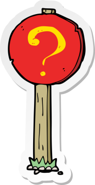 Bir insan tarafından çizilmiş bir karikatür soru işareti etiketi.