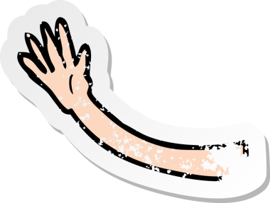 Bir insan tarafından çizilmiş karikatür kolunun gerilimli çıkartması.