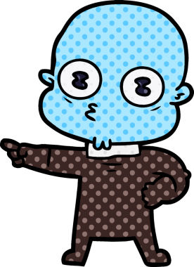 Bir insan tarafından çizilmiş garip kel uzay adamı çizgi filmi.