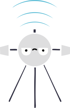 Bir insan tarafından çizilmiş düz renkli bir uydu karikatürü