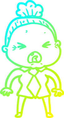 Bir insan tarafından çizilmiş kızgın yaşlı bir kadının soğuk çizgi çizimi.