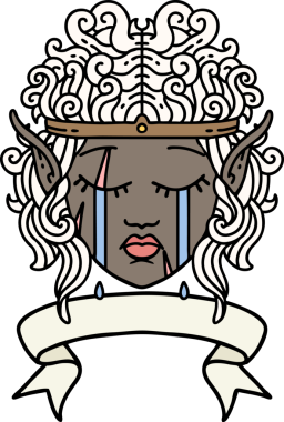 Retro Dövme Tarzı Ağlayan Elf Barbar karakter yüzü Bir insan tarafından çizilmiş pankartıyla