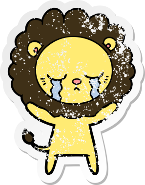 Bir insan tarafından çizilmiş ağlayan çizgi film aslanının sıkıntılı çıkartması.