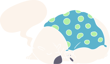 Karikatür kutup ayısı bir insan tarafından çizilmiş eski usul konuşma baloncuğuyla uyuyor.