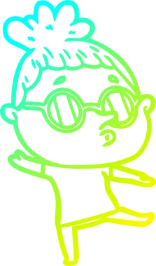 Bir insan tarafından çizilmiş gözlük takan çizgi film kadını çizimi.