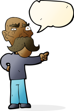 Bir insan tarafından çizilen konuşma baloncuğuyla işaret eden yaşlı adam sinirlendi.