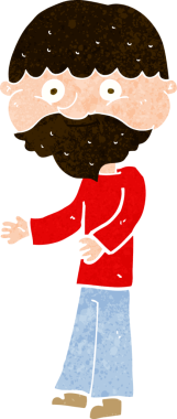 Bir insan tarafından çizilmiş mutlu sakallı bir adam.