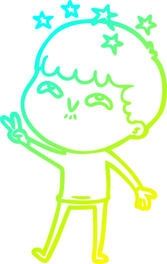 Bir çizgi film karakteri, bir insan tarafından çizilmiş soğuk gradyan çizimi.