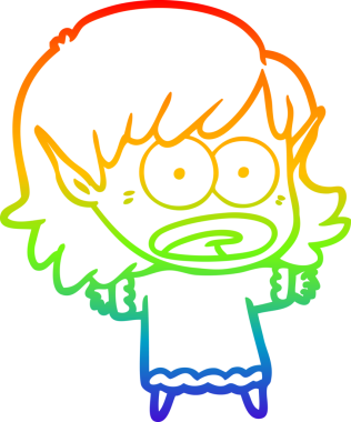 Karikatür çizen gökkuşağı gradyanı bir insan tarafından çizilen elf kızı şok etti.