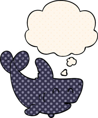 Çizgi roman tarzında bir insan tarafından çizilmiş düşünce baloncuğu olan çizgi film köpekbalığı.