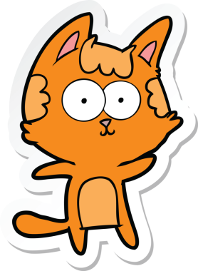 Bir insan tarafından çizilmiş mutlu çizgi film kedisinin çıkartması.