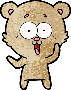 Bir insan tarafından çizilmiş gülen oyuncak ayı çizgi filmi.