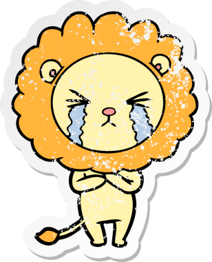 Bir insan tarafından çizilmiş ağlayan bir aslanın dertli çıkartması.