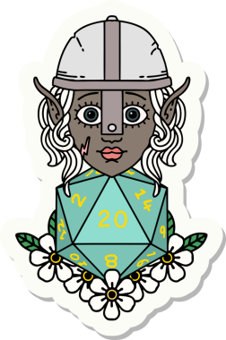 Bir insan tarafından çizilmiş 20 zarlı bir elf savaşçısı çıkartması.