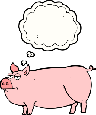 Serbest çizim düşünce balonu çizgi filmi. Bir insan tarafından çizilmiş dev bir domuz.