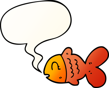 bir insan tarafından çizilmiş, konuşma baloncuklu çizgi film balığı.