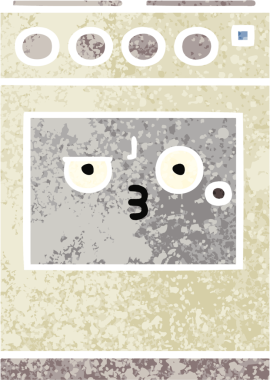 Bir insan tarafından çizilmiş mutfak fırınının retro çizim tarzı karikatürü.