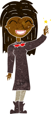 Bir insan tarafından çizilmiş çizgi film dostu cadı kız.