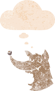 Düşünce baloncuğu ve grunge ile çizgi film kurdu bir insan tarafından çizilmiş tedirgin retro tarzı