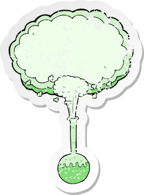 Bir insan tarafından çizilen karikatür bilim deneyinin gerilimli retro yapıştırması